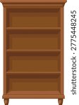 Wooden bookcase vector on white background.