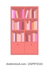 Wooden bookcases with shelves and books. Home library. Vector flat illustration isolated on white background