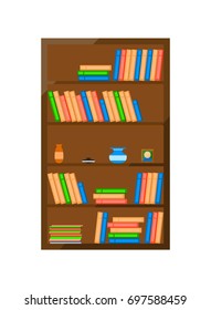 Wooden books cabinet icon. Home furniture vector illustration in flat design.