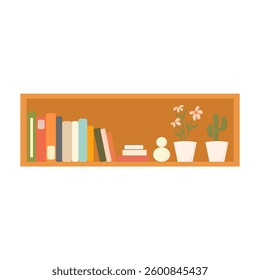 Wooden Bookshelf and Cupboard, Interior Furniture illustration