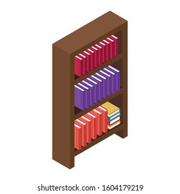 wooden bookshelf icon over white background, vector illustration