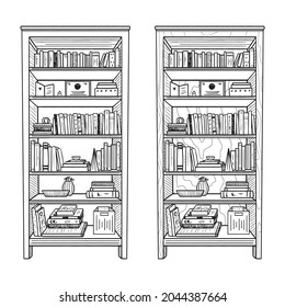 Wooden Bookshelf Illustration Line Art Sketch Stock Vector (Royalty ...