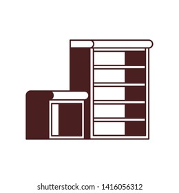 wooden bookshelf on white background