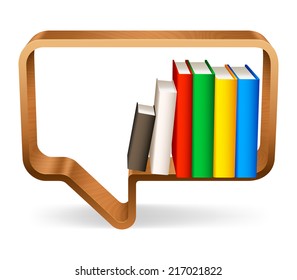 Wooden bookshelf in a shape of speech bubble.