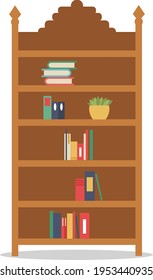 Wooden Bookshelf stands illustration. Books flower stand furniture book collection stand