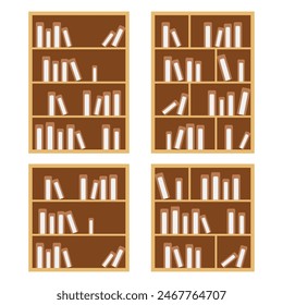 Wooden Bookshelf Vector Set Icon