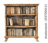 Wooden Bookshelf watercolor clipart illustration