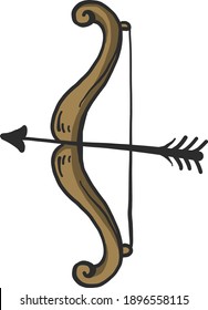 Wooden bow and arrow ,illustration, vector on white background