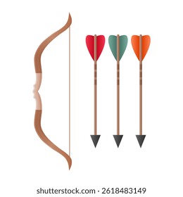 Wooden Bow and Arrow Vector on White Background. Archery Tools. Hunting Tools. Simple Wooden Bow.