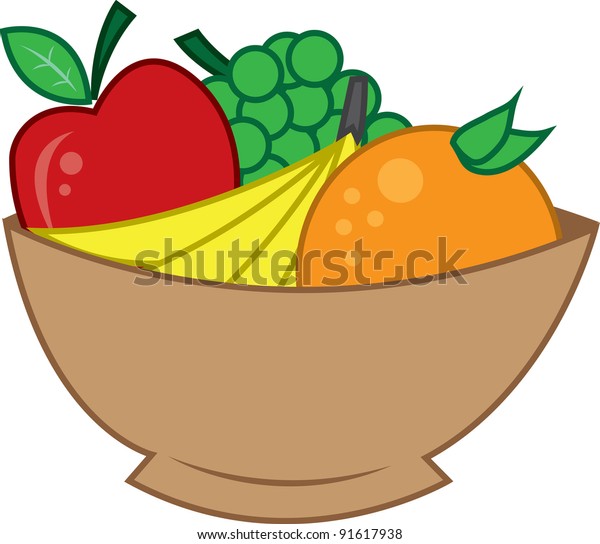 Wooden Bowl Fruit Apple Bananas Orange Stock Vector (royalty Free) 91617938