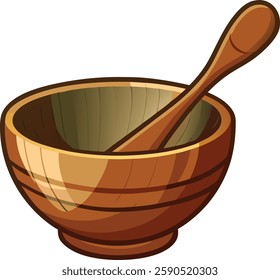 Wooden bowl on white background  vector art illustration 