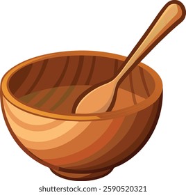 Wooden bowl on white background  vector art illustration 