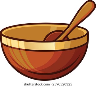 Wooden bowl on white background  vector art illustration 