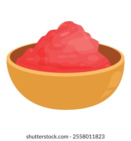 Wooden bowl is overflowing with a generous portion of tomato paste