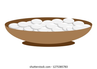 Wooden bowl with white food.