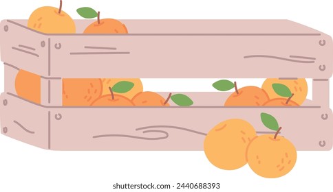 Wooden box with apples. Fresh organic fruits icon isolated on white background