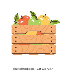 Wooden box with apples. Zero-waste shopping. Flat modern vector illustration.