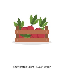 Wooden box with beets icon on isolated white background. Vector illustration flat cartoon style