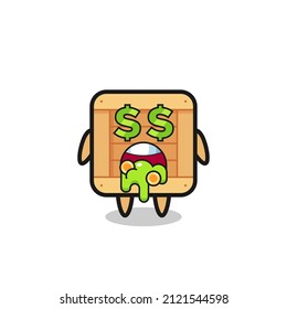 wooden box character with an expression of crazy about money , cute style design for t shirt, sticker, logo element