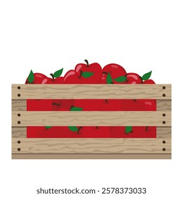 Wooden box container with red apple cartoon illustration