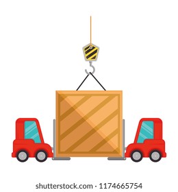 wooden box with crane hook and forklift