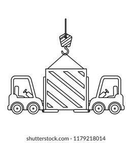 wooden box with crane hook and forklift