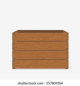 Wooden box. Empty box for fruit and vegetables. Isolated on white background. Flat vector stock illustration