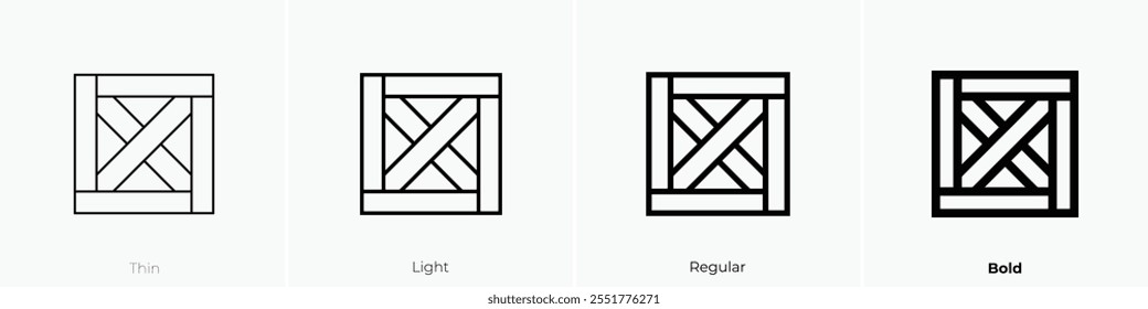 Icono de caja de madera. Diseño de estilo delgado, ligero, regular y audaz aislado sobre fondo blanco