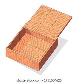 Wooden box isometric vector icon. Pallets fruits and vegetables transportation container, drawers and empty wood crates, cargo distribution pack. Open delivery wooden box and parcels, cargo, logistic