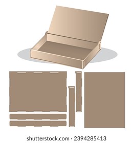 Caja de madera hecha de contrachapado. Esquema de corte para autoensamblaje. Ilustración vectorial.