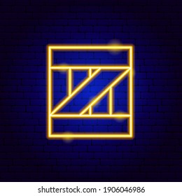 Wooden Box Neon Sign. Vector Illustration of Container Promotion.