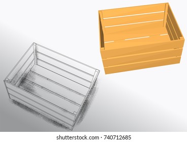 wooden box on gray background