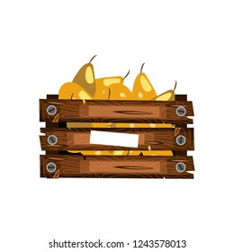 Wooden box with pears. Flat. Vector illustration