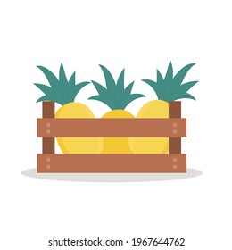 Wooden box of pineapple. Vector illustration