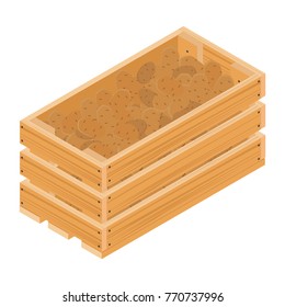 Wooden box with potatoes