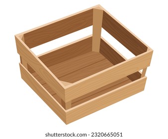 Wooden box. Retail, logistics, delivery, storage concept. Delivery container, empty parcel or shipping crates isolated vector illustration. Cargo distribution pack for food or products