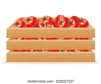 wooden box of tomato vector illustration isolated on white background