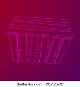 Wooden box for transportation and storage of products. Empty crate for fruits and vegetables. Model wireframe low poly mesh vector illustration