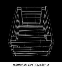 Wooden box for transportation and storage of products. Empty crate for fruits and vegetables. Model wireframe low poly mesh vector illustration