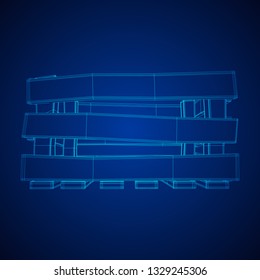 Wooden box for transportation and storage of products. Empty crate for fruits and vegetables. Model wireframe low poly mesh vector illustration