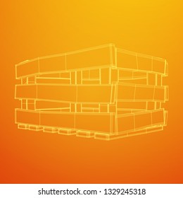 Wooden box for transportation and storage of products. Empty crate for fruits and vegetables. Model wireframe low poly mesh vector illustration