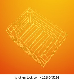 Wooden box for transportation and storage of products. Empty crate for fruits and vegetables. Model wireframe low poly mesh vector illustration