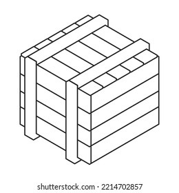 Wooden box vector icon. Isometric outline vector icon isolated on white background wooden box .