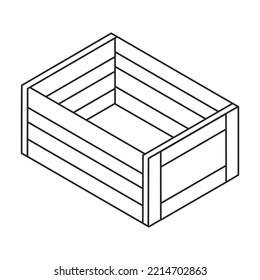 hölzerner Kasten, Vektorsymbol. Isometrische Umrisslinie, Vektorsymbol einzeln auf weißem Hintergrund, Holzbox .