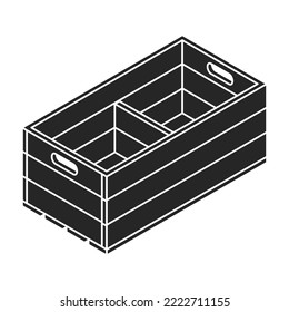 Wooden box vector icon. Isometric black vector icon isolated on white background wooden box .