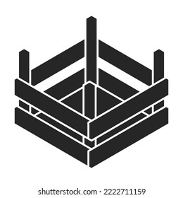 Icono vectorial de caja de madera. Icono vectorial negro isométrico aislado en caja de madera de fondo blanco.