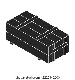 Icono vectorial de caja de madera. Icono vectorial negro isométrico aislado en caja de madera de fondo blanco.
