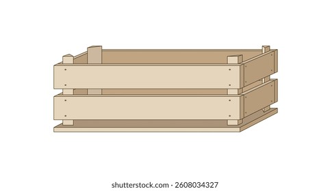 Wooden box. Vector illustration isolated on white. You can put items in the box.