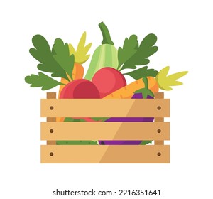 Wooden box with vegetables Food icon. Vector illustration