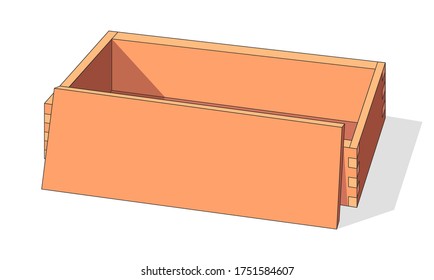 Wooden box for vegetables keeping and fruits vector illustration isolated on white background. Box package from plywood, wooden empty rectangular storage with cover from boards, open packaging crate